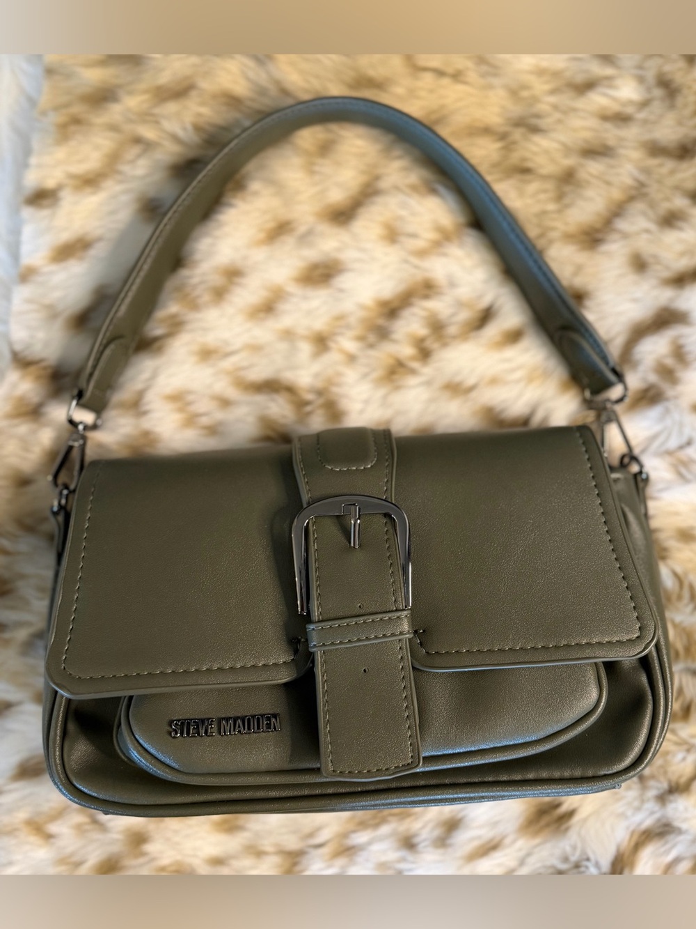 Steve Madden Olive Buckle-Front Shoulder Bag